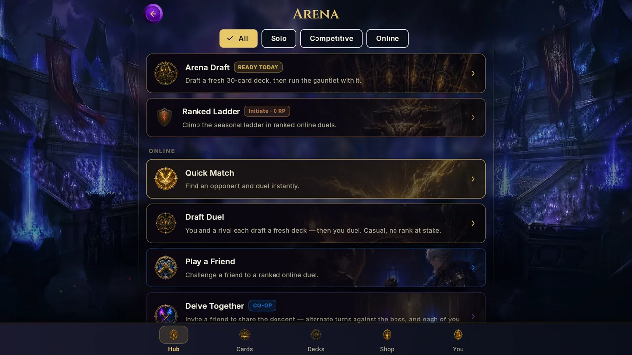 Online modes in the Arena