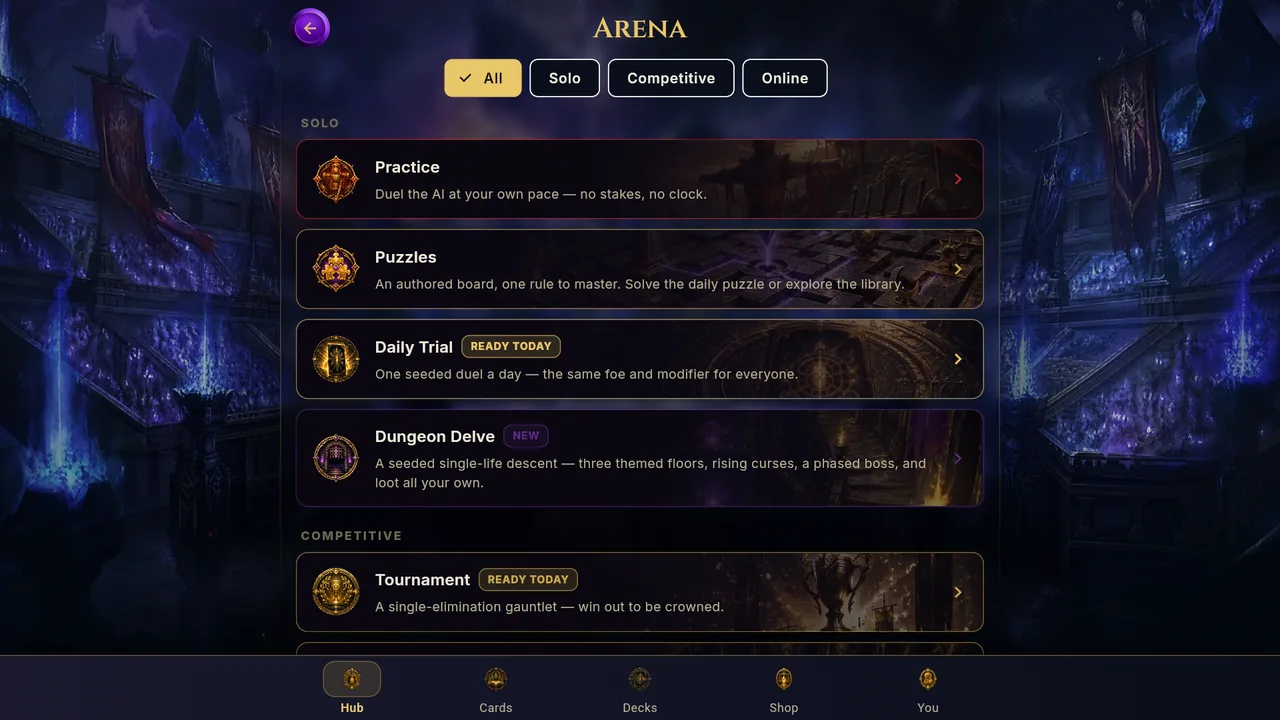The Arena mode list