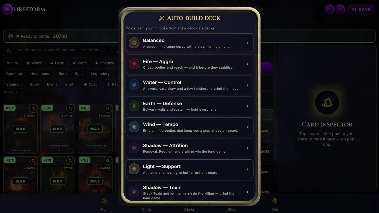 The Auto-build deck plan picker