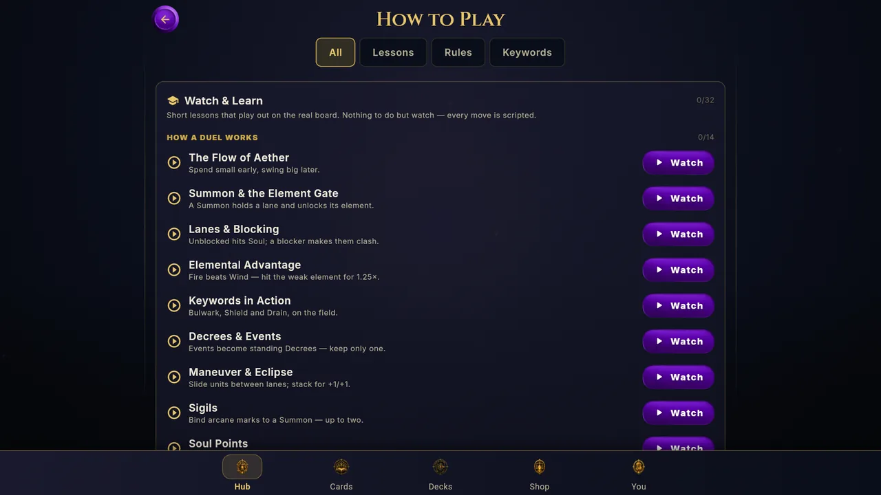 How to Play: Watch and Learn lessons
