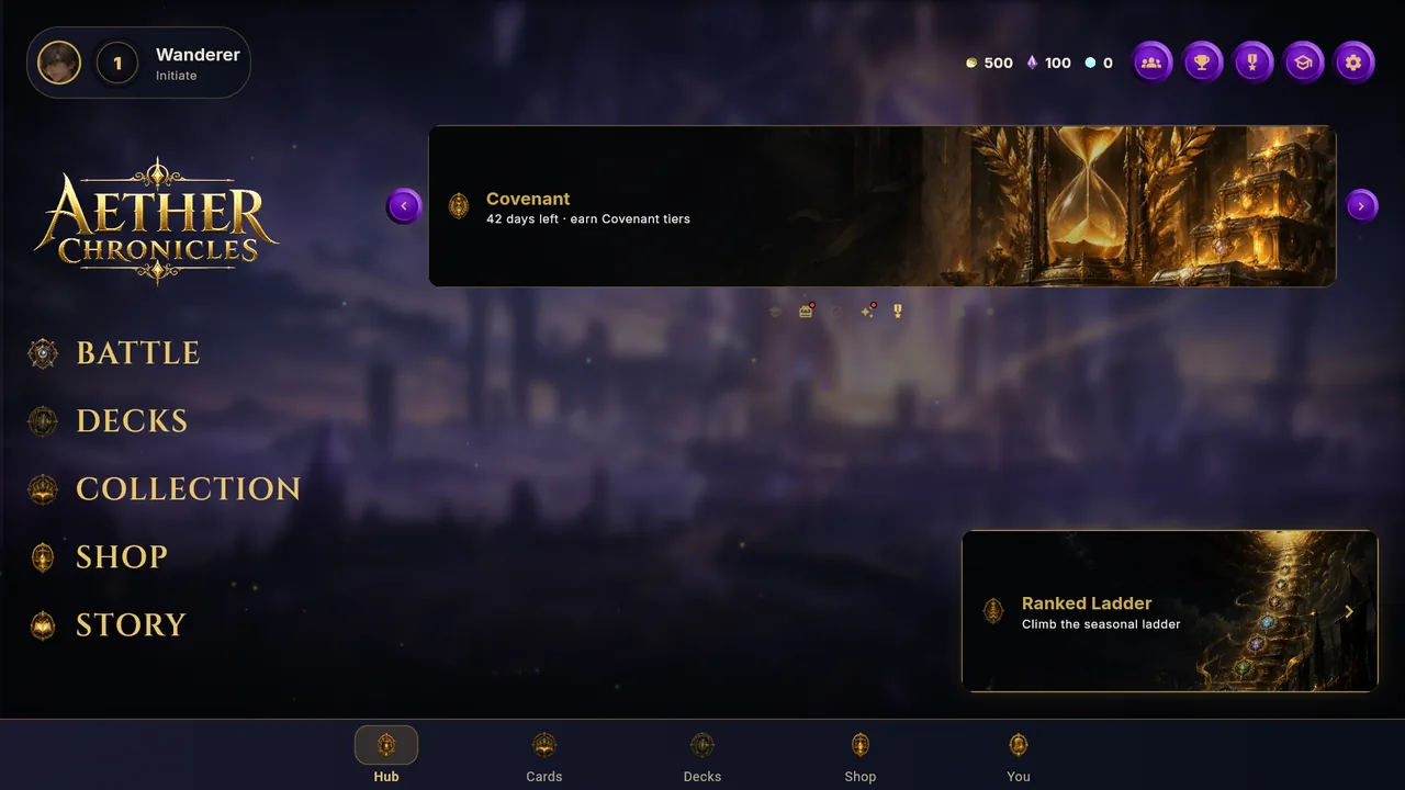 The Aether Chronicles home hub