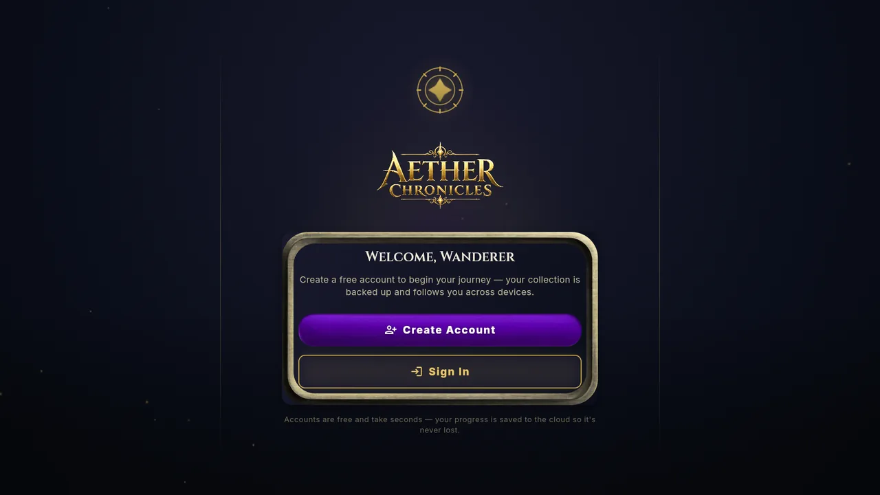 Welcome, Wanderer account screen