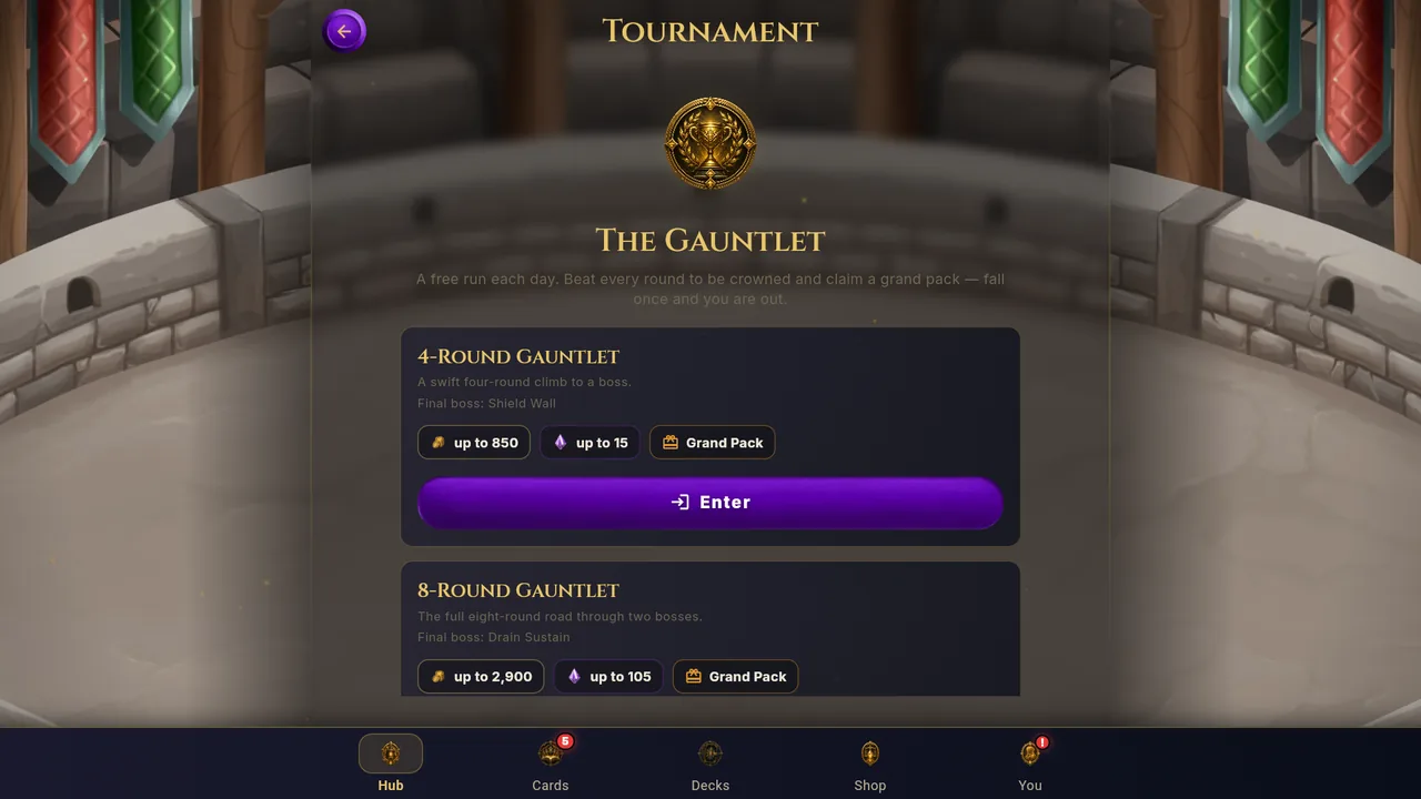 Tournament: The Gauntlet with 4-round and 8-round brackets